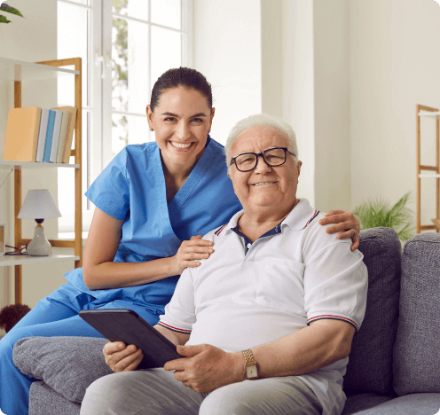 Senior Home care nurse with a patient in Calgary